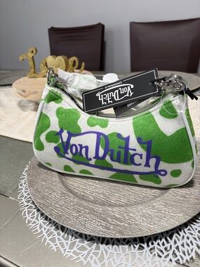 Von Dutch Green, White & Purple Logo Mini Shoulder Bag